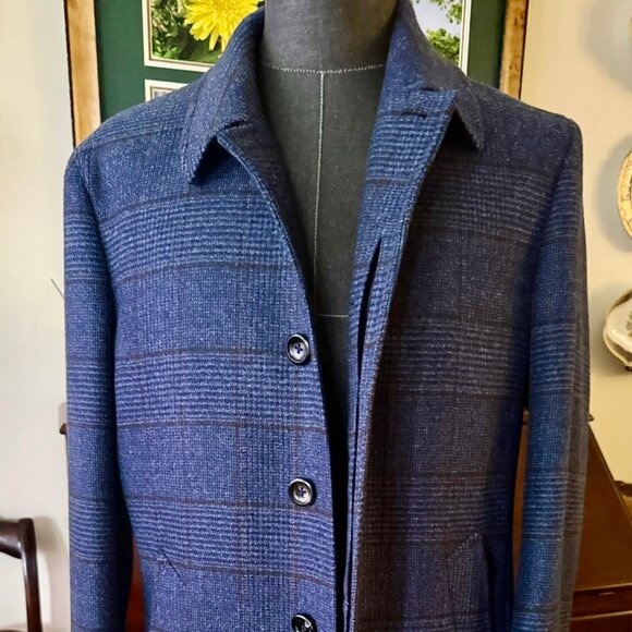 Loro Piana Neiman Marcus IT 50R NEW Mens Navy Plaid Dream Coat 100% Wool RT1995$ - Picture 1 of 14
